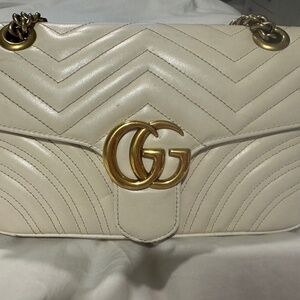 Gucci Small GG Marmont Matelasse Shoulder Bag. White Leather, Dust Bag & Box